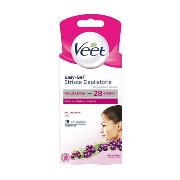 Veet Viso Strisce Depilatorie con Easy Strip Pelli Normali 16 pz.